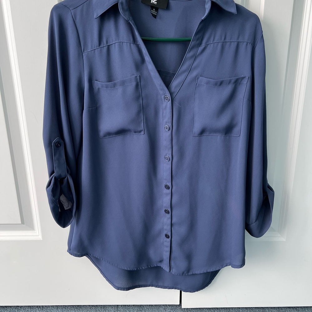 Women's Blue Button-Up Blouse